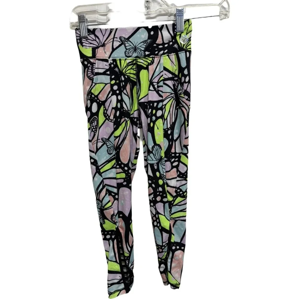 Justice Girls Butterfly Print Leggings Size S Colorful Stretch Athleisure Yoga